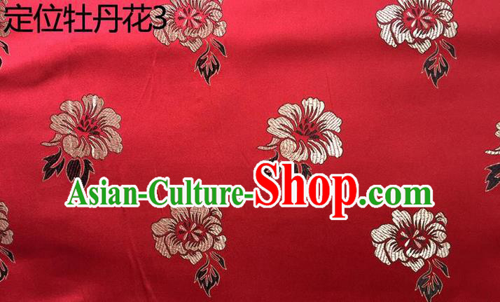 Traditional Asian Chinese Handmade Embroidery Peony Flowers Silk Satin Tang Suit Red Fabric, Nanjing Brocade Ancient Costume Hanfu Cheongsam Cloth Material