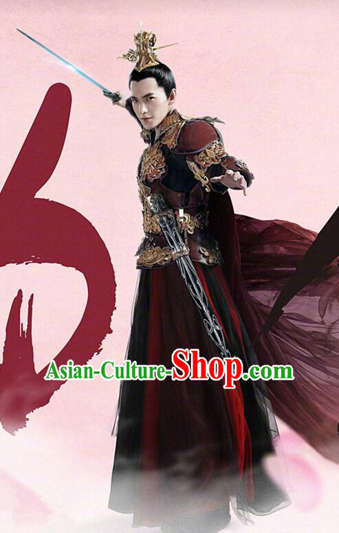 Asian Chinese Traditional Crown General Costume and Headpiece Complete Set, Films Once Upon a Time China Prince Armour Clothing for Men