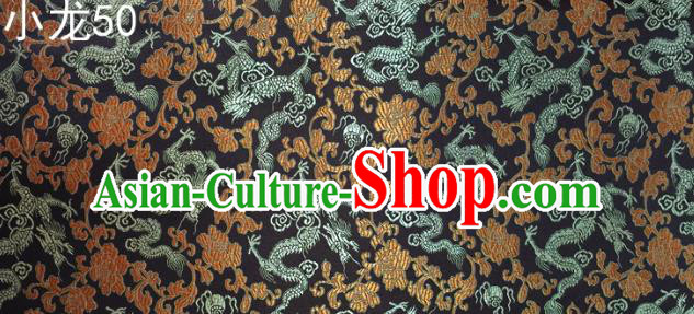Traditional Asian Chinese Handmade Embroidery Dragons Silk Tapestry Tibetan Clothing Black Fabric Drapery, Top Grade Nanjing Brocade Cheongsam Cloth Material