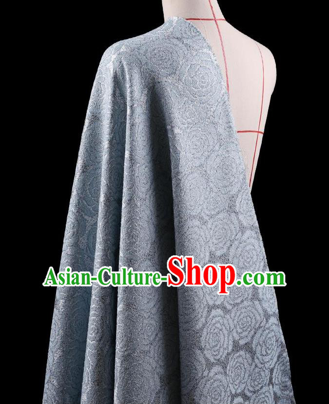 Traditional Asian Chinese Handmade Embroidery Rose Flower Jacquard Weave Coat Silk Tapestry Blue Fabric Drapery, Top Grade Nanjing Brocade Ancient Costume Cheongsam Cloth Material