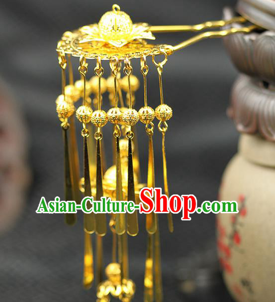 Chinese Ancient Style Hair Jewelry Accessories Wedding Tassel Hairpins, Hanfu Xiuhe Suits Step Shake Bride Handmade Hair Sticks for Women