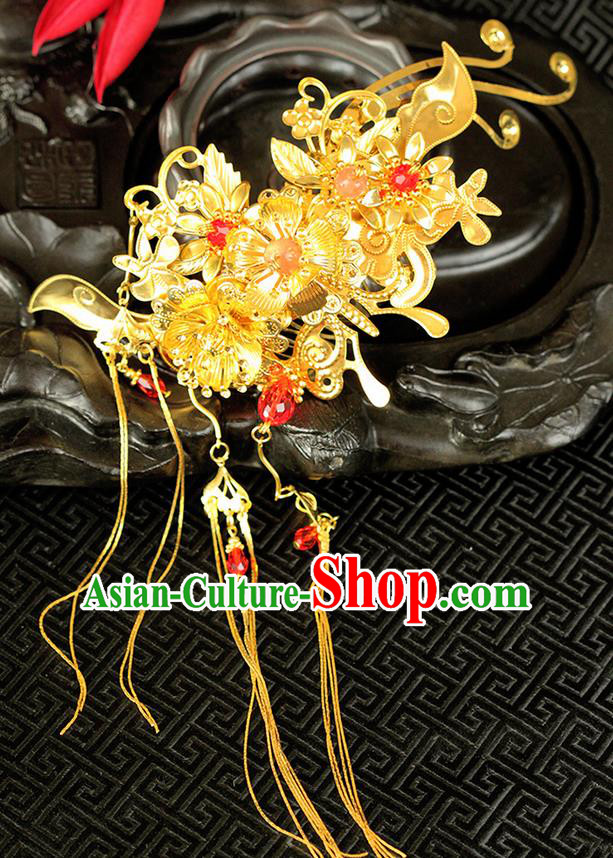 Chinese Ancient Style Hair Jewelry Accessories Wedding Hair Stick Tassel Step Shake, Hanfu Xiuhe Suits Bride Handmade Hairpins for Women