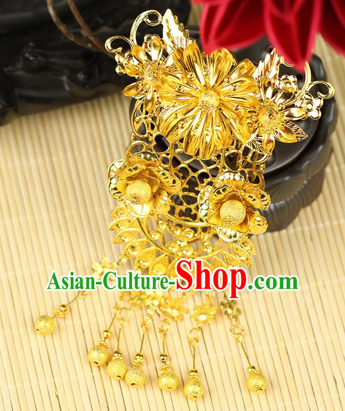 Chinese Ancient Style Hair Jewelry Accessories Wedding Tassel Hairpins, Hanfu Xiuhe Suits Step Shake Bride Tuinga Handmade Hair Comb for Women