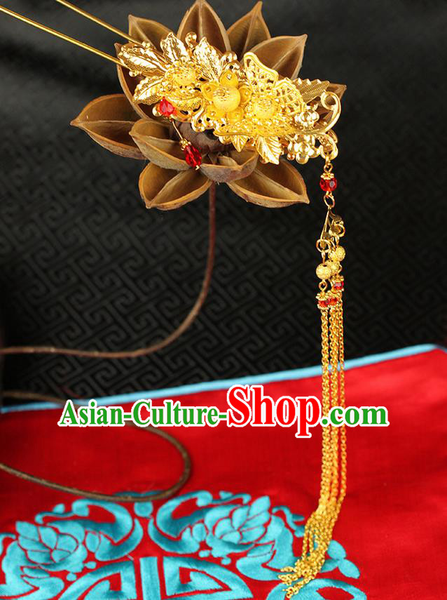 Chinese Ancient Style Hair Jewelry Accessories Wedding Butterfly Tassel Hairpins, Hanfu Xiuhe Suits Step Shake Bride Handmade Hair Stick for Women