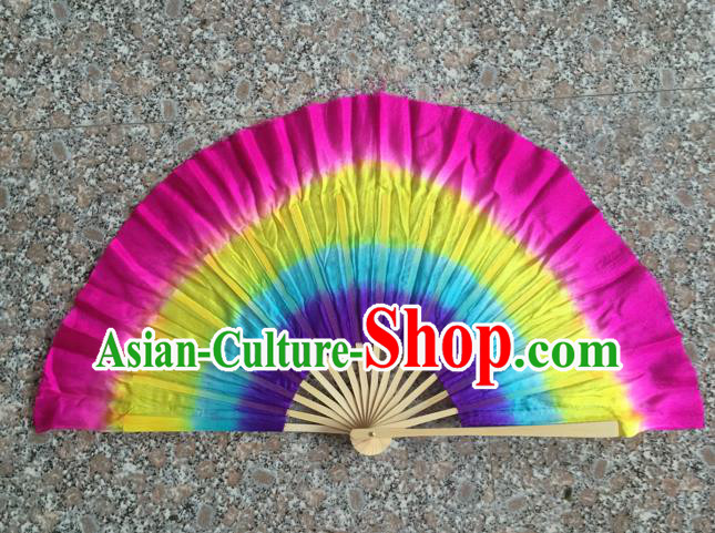 Pure Silk Traditional Chinese Fans Oriental Colorful Fan Folk Dance Dance Cultural Hand Fan