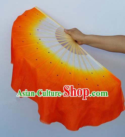 Orange Pure Silk Traditional Chinese Fans Oriental Colorful Fan Folk Dance Dance Cultural Hand Fan