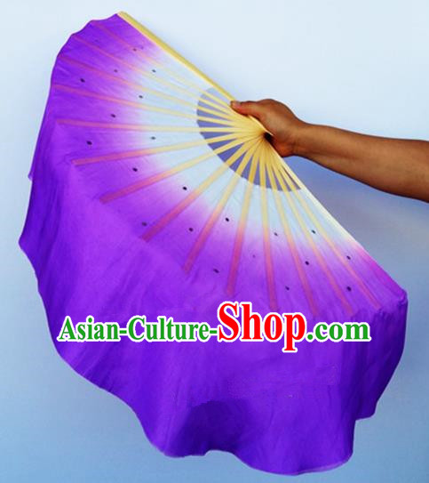 Purple Pure Silk Traditional Chinese Fans Oriental Fan Folk Dance Dance Cultural Hand Fan