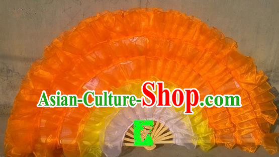 Pure Silk Traditional Chinese Fans Oriental Orange Ribbon Fan Folk Dance Cultural Yanko Dance Hand Fan
