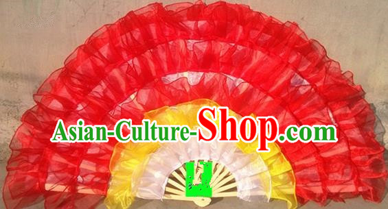 Pure Silk Traditional Chinese Fans Oriental Red Ribbon Fan Folk Dance Cultural Yanko Dance Hand Fan