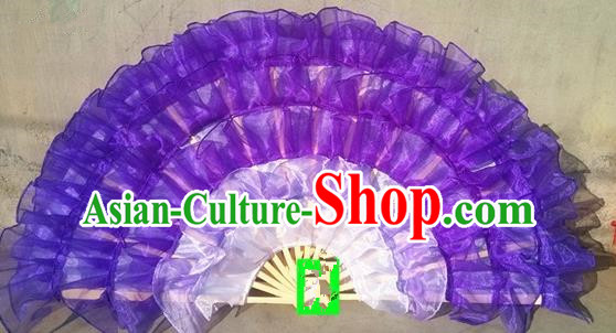 Pure Silk Traditional Chinese Fans Oriental Purple Ribbon Fan Folk Dance Cultural Yanko Dance Hand Fan