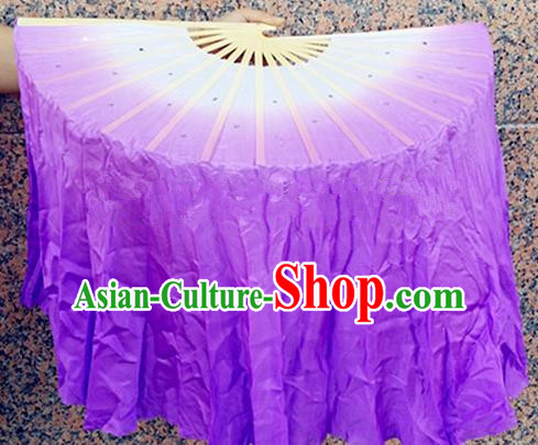 Pure Silk Traditional Chinese Fans Oriental Purple Ribbon Folding Fan Folk Dance Cultural Yangko Dance Hand Fan