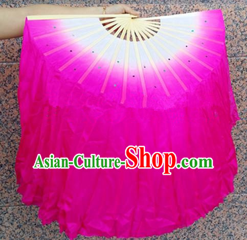 Pure Silk Traditional Chinese Fans Oriental Pink Ribbon Folding Fan Folk Dance Cultural Yangko Dance Hand Fan
