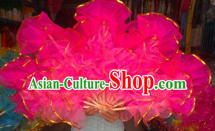 Pure Silk Traditional Chinese Fans Oriental Rosy Maple Leaf Fan Folk Dance Cultural Yangko Dance Hand Fan