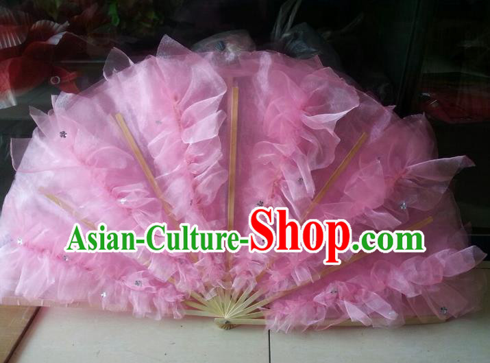 Pure Silk Traditional Chinese Fans Oriental Pink Folding Fan Folk Dance Cultural Yangko Dance Hand Fan
