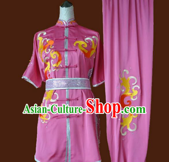 Asian Chinese Top Grade Silk Kung Fu Costume Martial Arts Tai Chi Training Pink Suit, China Embroidery Gongfu Shaolin Wushu Uniform for Women