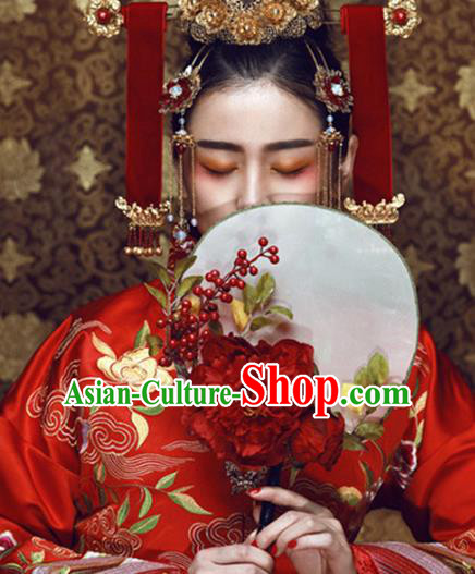 Traditional Chinese Crafts Round Fan China Wedding Fan Imperial Consort Bride Flowers Fans for Women