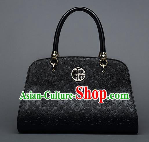 Traditional Handmade Asian Chinese Element Vines Flower Messenger Bags Shoulder Bag National Black Handbag for Women