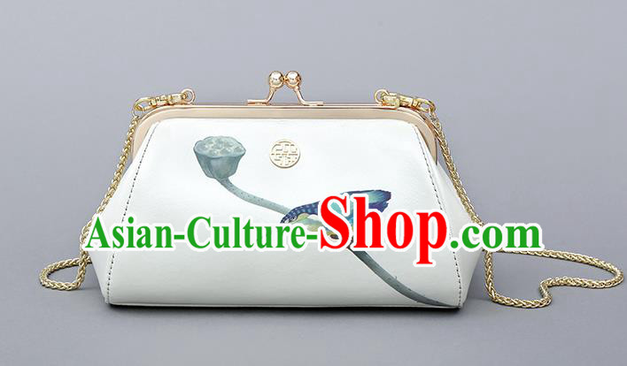 Traditional Handmade Asian Chinese Element Clutch Bags Printing Bird Shoulder Bag National Chain Handbag for Women