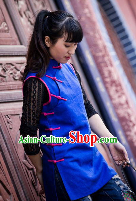 Traditional Chinese National Costume Cheongsam Vest, Elegant Hanfu Tang Suit Plated Buttons Waistcoat for Women