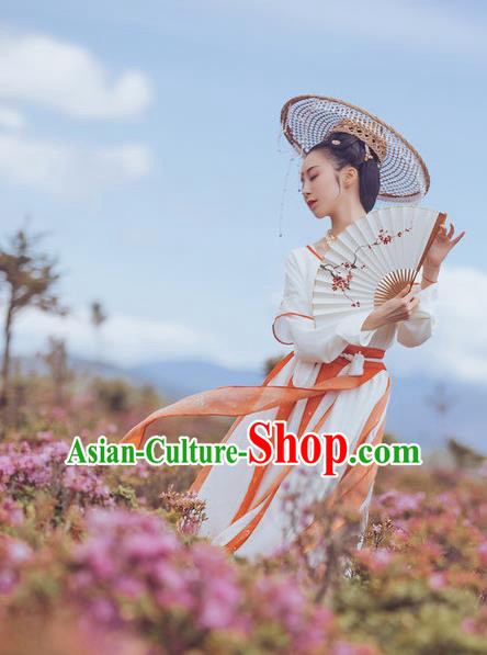 Traditional Ancient Chinese Young Lady Costume Embroidery Half-Sleeves Blouse and Skirt Complete Set, Elegant Hanfu Clothing Chinese Song Dynasty Imperial Princess Clothing for Women