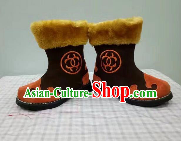 Traditional Chinese Minority Mongol Nationality Ethnic Minorities Children Mongolian Boots Brown Boots for Kids