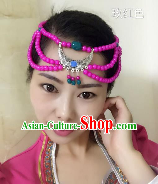 Traditional Handmade Chinese Mongol Nationality Handmade Sliver Headband, China Mongols Mongolian Minority Nationality Wedding Bride Tassel Headwear Headpiece for Women