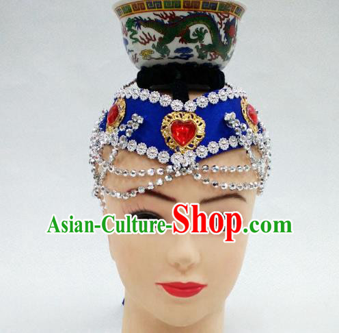 Traditional Handmade Chinese Mongol Nationality Handmade Royalblue Hair Accessories, China Mongols Mongolian Minority Nationality Headband Headwear for Women