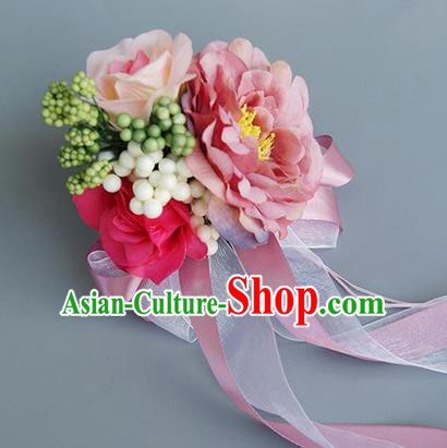 Top Grade Wedding Accessories Decoration, China Style Wedding Car Ornament Pink Flowers Bride Silk Ribbon Garlands