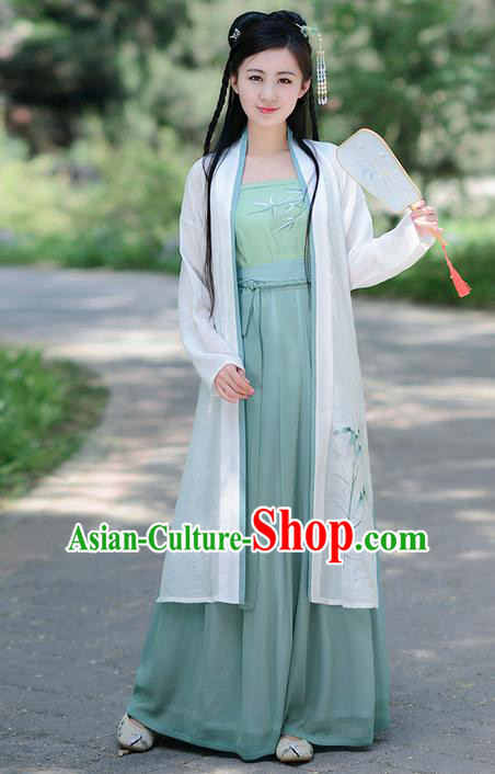 Traditional Ancient Chinese Costume Song Dynasty Young Lady Embroidery Bamboo BeiZi Blouse and Dress, Elegant Hanfu Clothing Chinese Palace Princess Costume for Women