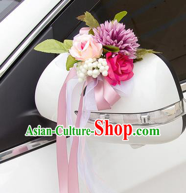Top Grade Wedding Accessories Decoration, China Style Wedding Car Ornament  Bowknot Flowers Bride Purple Silk Ribbon Garlands