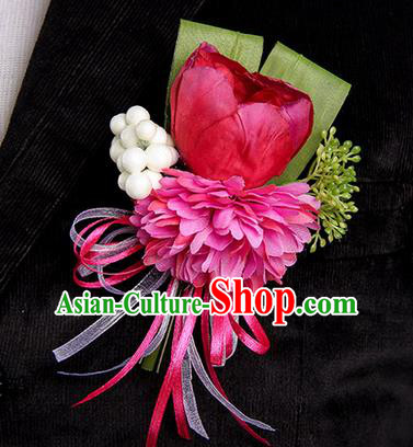 Top Grade Classical Wedding Red Silk Tulipa Flowers,Groom Emulational Corsage Groomsman Brooch Flowers for Men