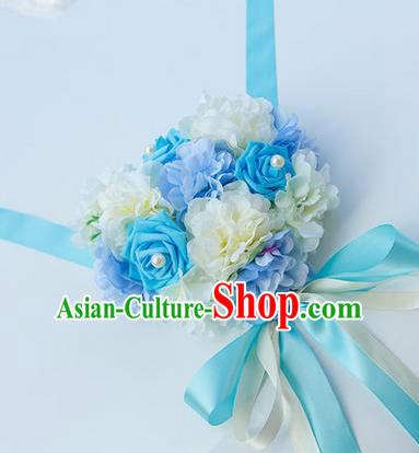 Top Grade Wedding Accessories Decoration, China Style Wedding Car Bowknot Blue Rose Flowers Ribbon Garlands Ornaments
