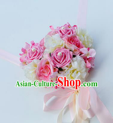 Top Grade Wedding Accessories Decoration, China Style Wedding Car Bowknot Pink Rose Flowers Ribbon Garlands Ornaments