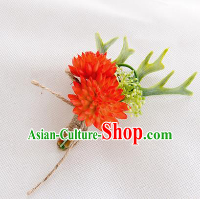 Top Grade Classical Wedding Succulents Flowers,Groom Emulational Corsage Groomsman Red Brooch Flowers for Men