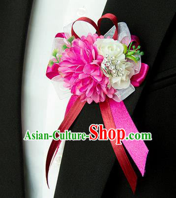 Top Grade Classical Wedding Silk Flowers,Groom Emulational Corsage Groomsman Rosy Brooch Flowers for Men