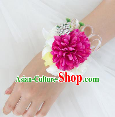 Top Grade Classical Wedding Silk Flowers, Bride Emulational Wrist Flowers Bridesmaid Bracelet Rosy Flowers for Women
