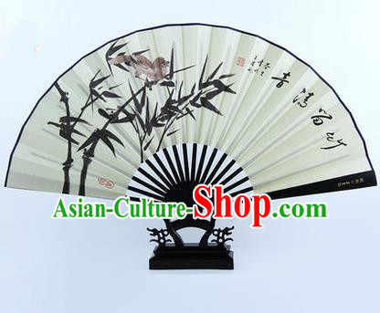 Traditional Chinese Crafts Ebonize Folding Fan, China Sensu Ink Painting Bamboo Silk Fan Hanfu Fans for Men