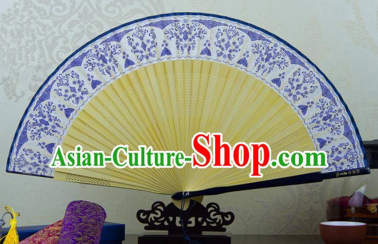 Traditional Chinese Handmade Crafts Folding Fan, China Printing Blue and White Porcelain Sensu Silk Fan Hanfu Fans for Women