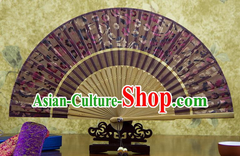 Traditional Chinese Handmade Crafts Two-segment Folding Fan, China Printing Flowers Sensu Brick Red Silk Fan Hanfu Fans for Women