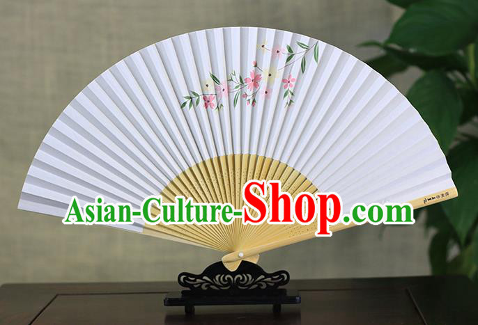 Traditional Chinese Handmade Crafts Ink Painting Flowers Folding Fan, China Classical Art Paper Sensu Xuan Paper Fan Hanfu Fans for Men