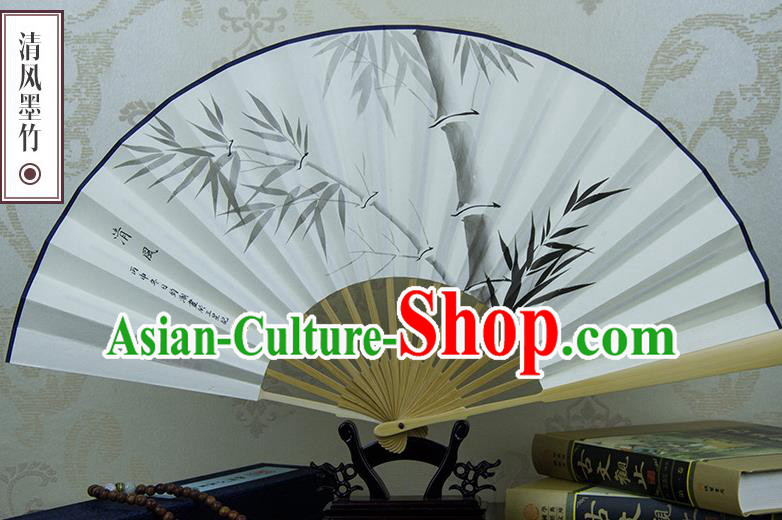 Traditional Chinese Handmade Crafts Xuan Paper Folding Fan, China Classical Art Paper Sensu Ink Painting Bamboo Fan Hanfu Fans for Men