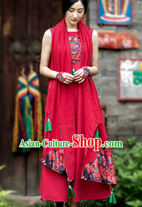 Traditional Chinese Costume Elegant Hanfu Red Cappa, China Tang Suit Tippet Printing Scarves for Women