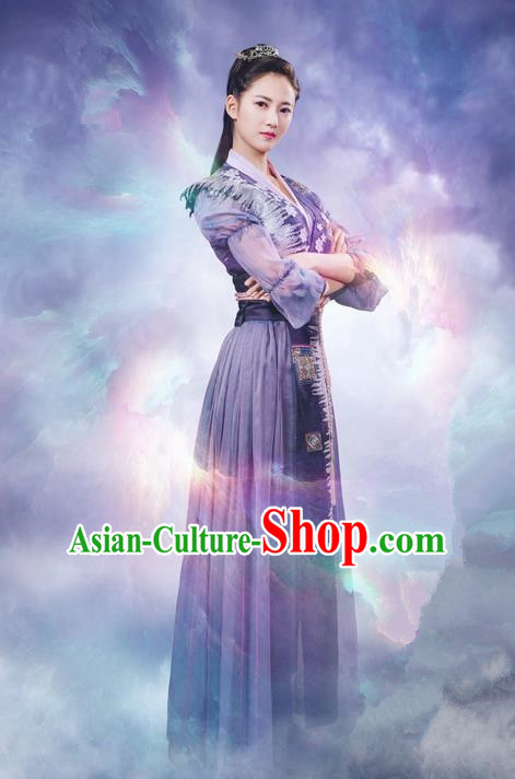 Traditional Ancient Chinese Swordswomen Clothing, Chinese Ancient Heroine Costume and Headpiece Complete Set