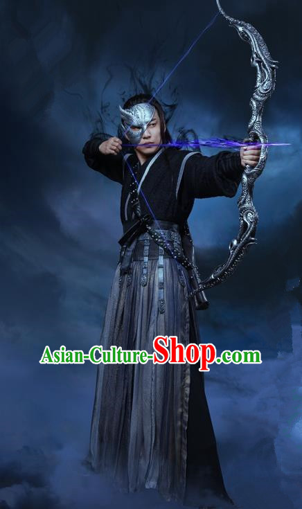 Traditional Chinese Qin Dynasty Swordsman Embroidered Costume, Asian China  Ancient Assassin Clothing for Men