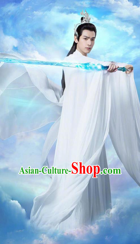 Traditional Ancient Chinese Kawaler Robe Clothing, Chinese Ancient Han Dynasty Swordsman Costume and Headpiece Complete Set