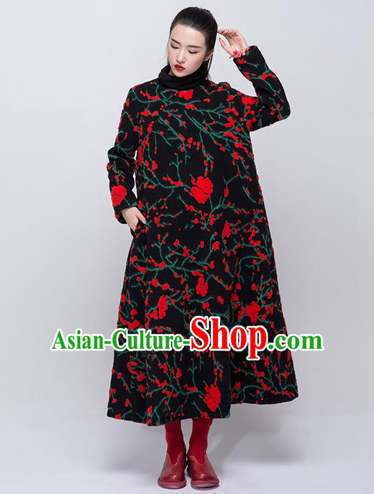 Traditional Chinese Costume Elegant Hanfu Woolen Dress, China Tang Suit Dress Clothing for Women