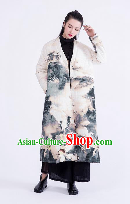Traditional Chinese Costume Elegant Hanfu Printing Long Coat, China Tang Suit Dust Coat Clothing for Women