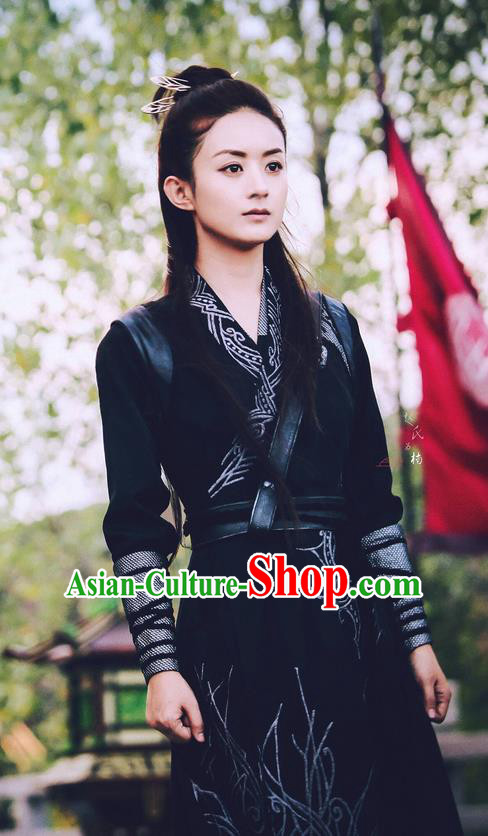 Traditional Ancient Chinese Female General Embroidered Clothing, Princess Agents Chinese Southern and Northern Dynasties Swordswoman Costume and Headpiece Complete Set