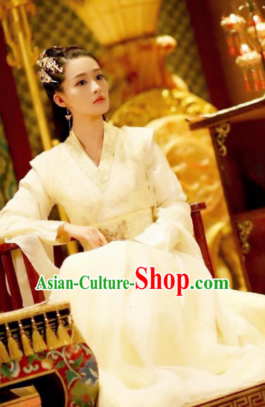 Traditional Ancient Chinese Peri Embroidered Dress Clothing, Princess Agents Chinese Southern and Northern Dynasties Imperial Princess Costume and Headpiece Complete Set