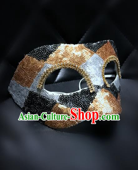 Top Grade Chinese Theatrical Luxury Headdress Ornamental Mask, Halloween Fancy Ball Ceremonial Occasions Handmade Golden Blindfold for Men
